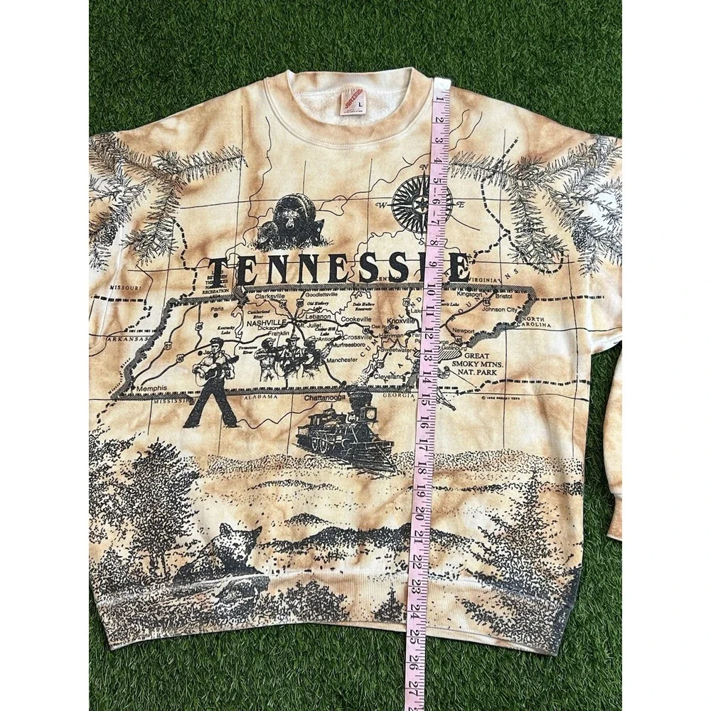 Vintage 90s Tennessee Crewneck Tie Dye All Over Print Map Elvis‎ 1992